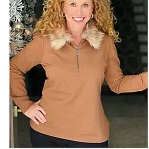 Kim Gravel Jingle Belles Bronze Half Zip Sweatshirt /w Faux Fur Collar-5X-NWT